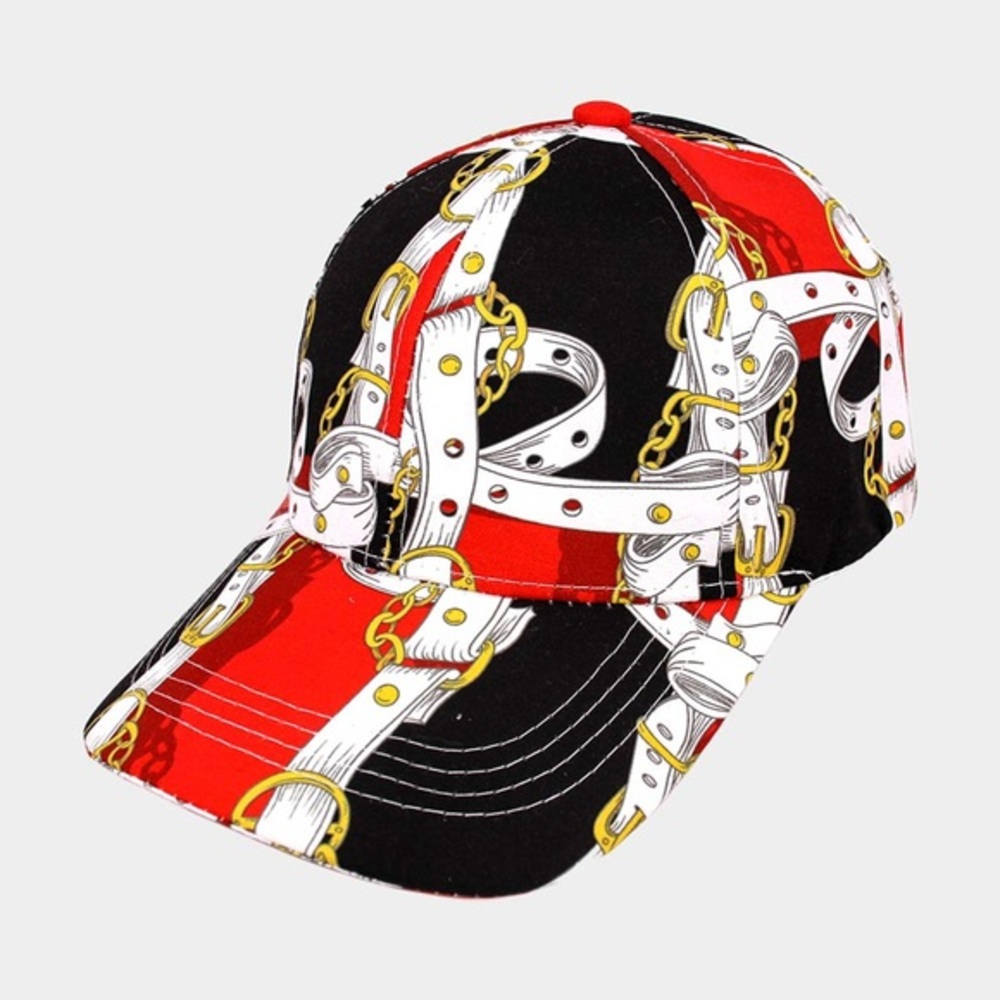 Red and black white gold chain patterned adjustable fashion
baseball hat